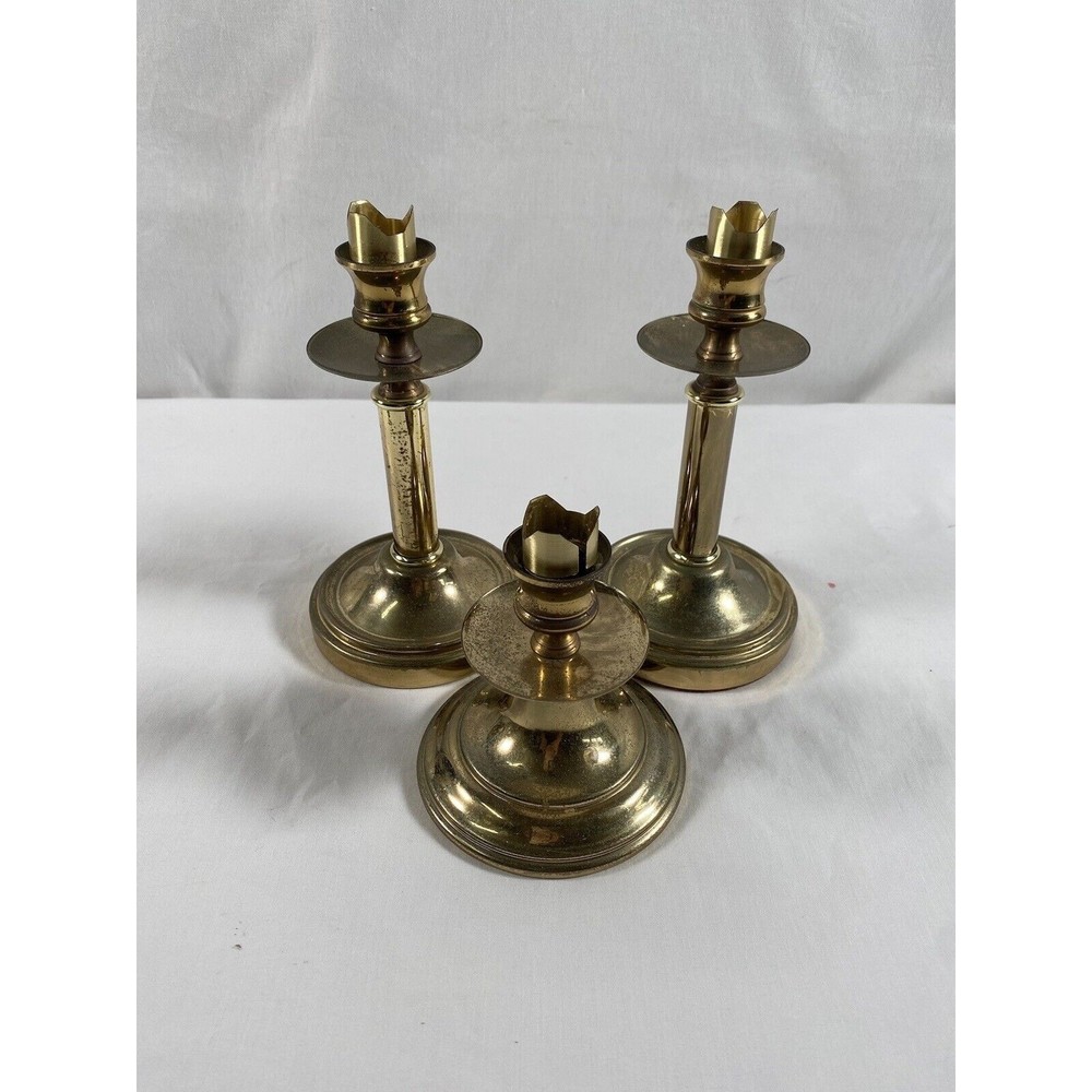 Set of 3 Brass Tone Candlestick Candle Holders #3